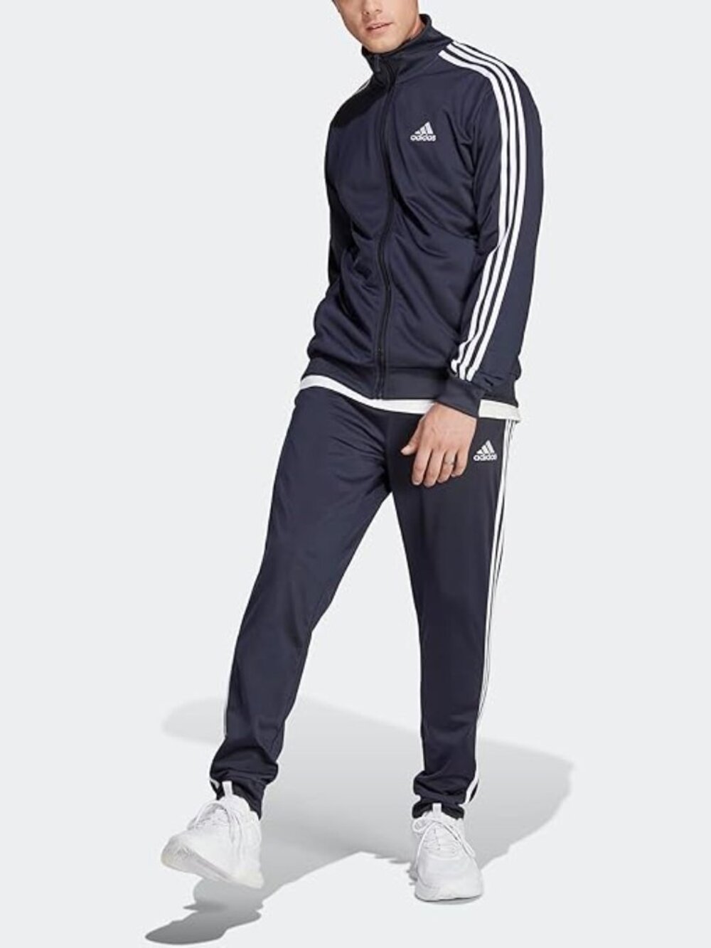 Adidas Men's Large Tracksuit Set Essentials 3-Stripes Track Suit Navy Ink/White
